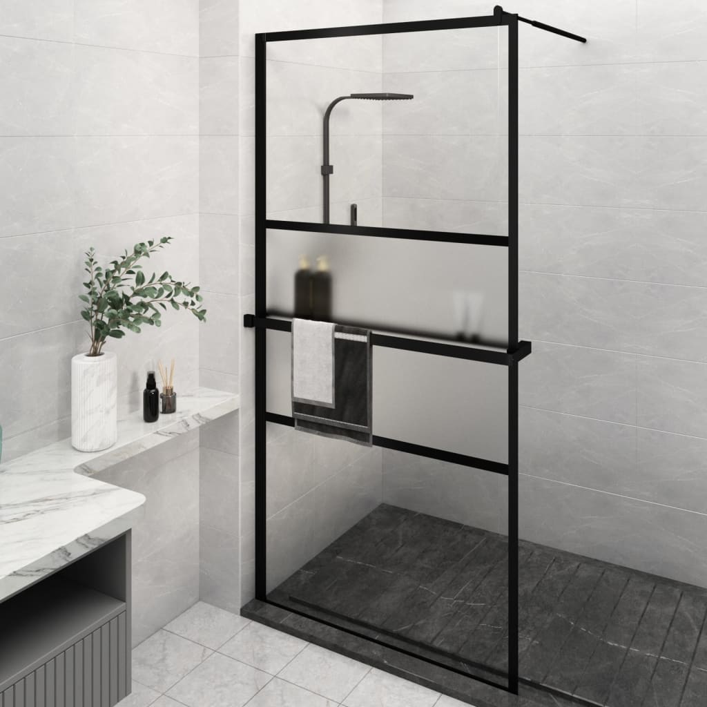 Vidaxl begehete Duschwand mit Regal 115x195 cm Esg-Glas Aluminium Schwarz