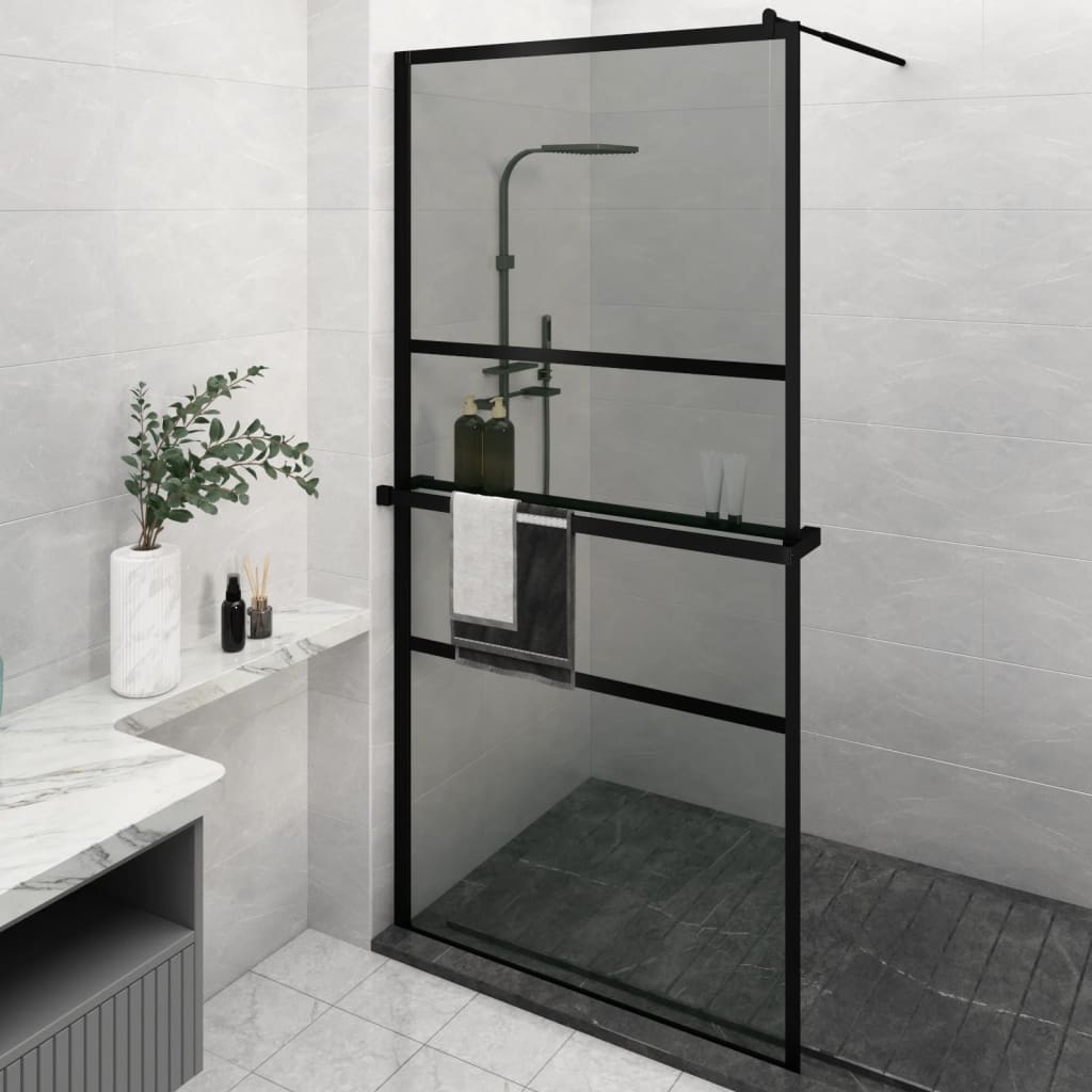 Vidaxl begehete Duschwand mit Regal 115x195 cm Esg-Glas Aluminium Schwarz