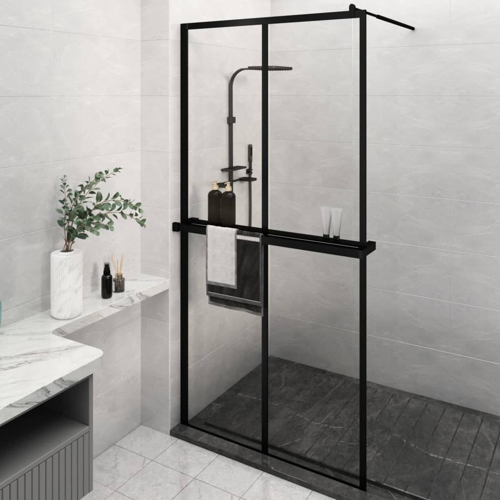 Vidaxl begehete Duschwand mit Regal 118x190 cm Esg-Glas Aluminium Schwarz