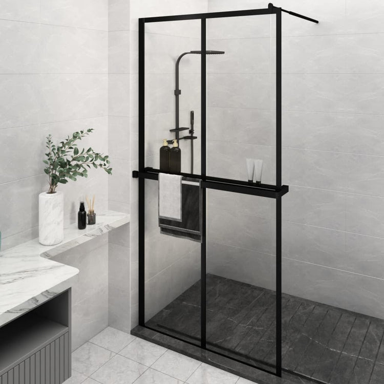 Vidaxl begehete Duschwand mit Regal 118x190 cm Esg-Glas Aluminium Schwarz