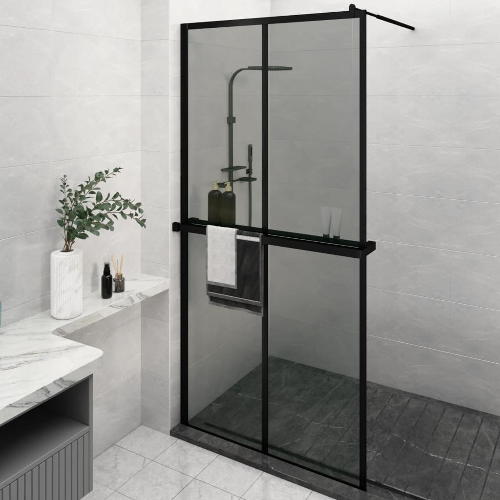 Vidaxl begehete Duschwand mit Regal 118x190 cm Esg-Glas Aluminium Schwarz