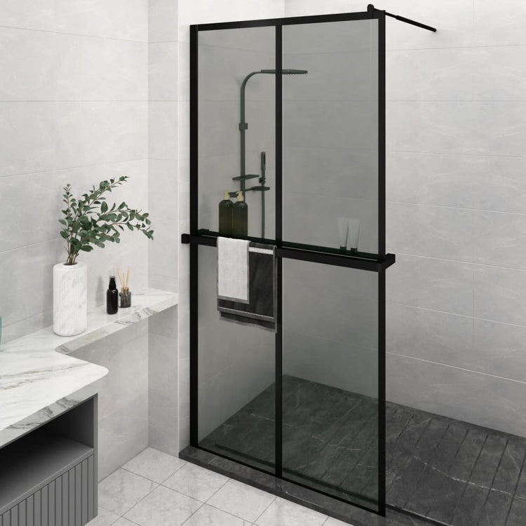 Vidaxl begehete Duschwand mit Regal 118x190 cm Esg-Glas Aluminium Schwarz