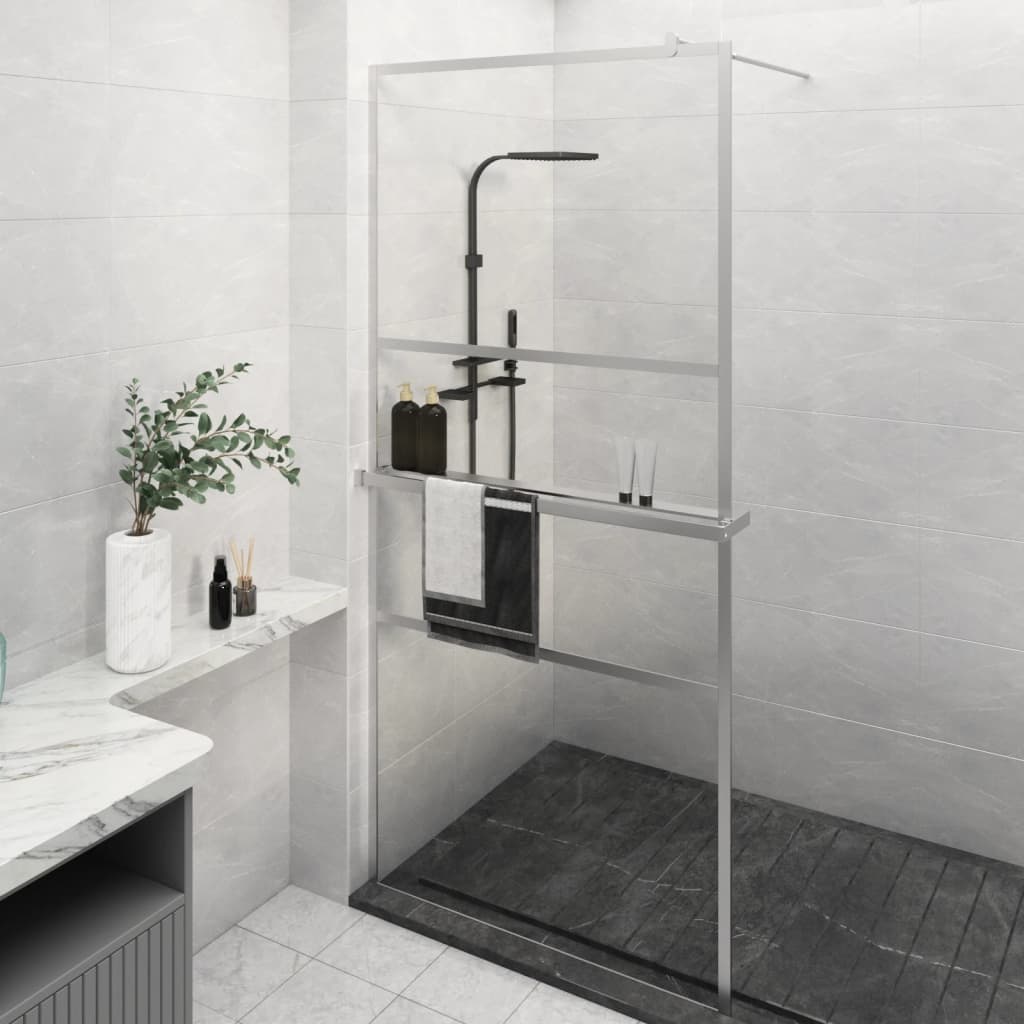 Vidaxl Walk-in-Duschwand mit Regal 100x195 cm ESG-Glas-Aluminiumchrom