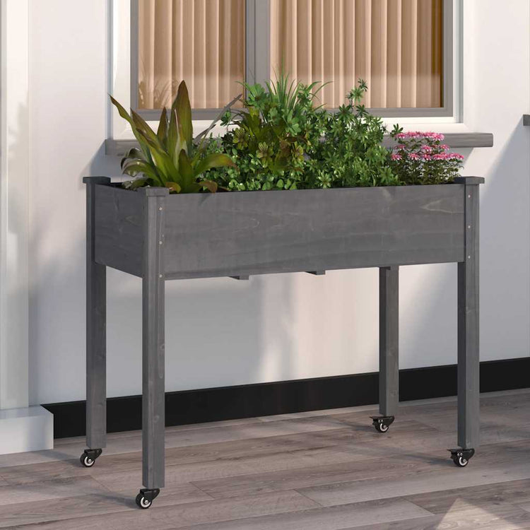 Vidaxx Pflanzgefäß auf Rädern 118x59x80 cm massives Kiefernholz grau