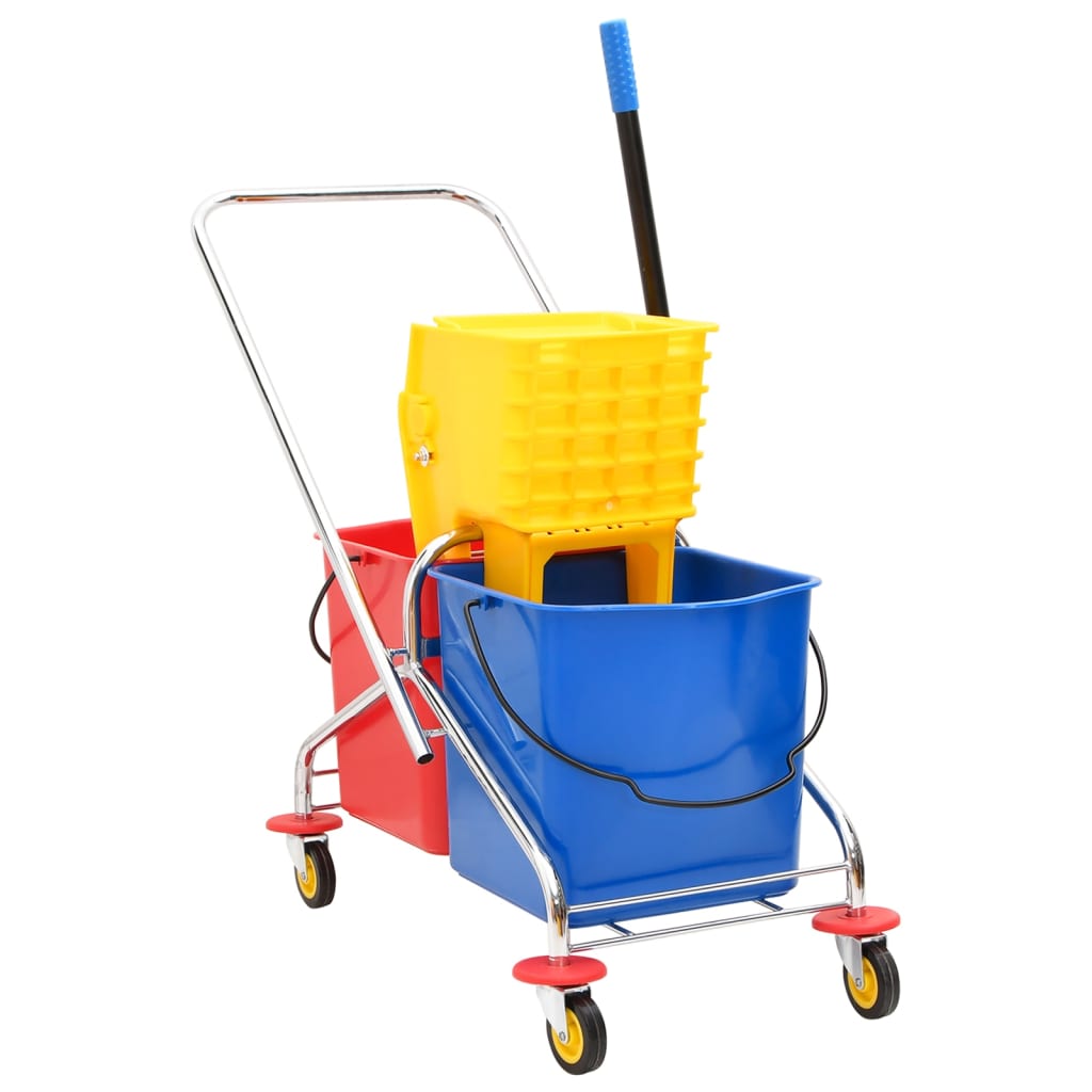 Vidaxl -Reinigungsauto mit Eimern und Wringer PP und Chromstahl