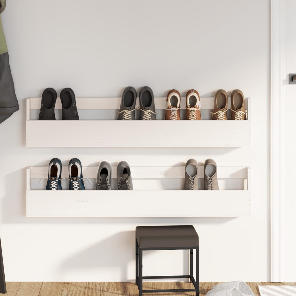 Vidaxl -Wandschuhe Racks 2 PCs 110x9x23 cm Festkiefer weiß weiß