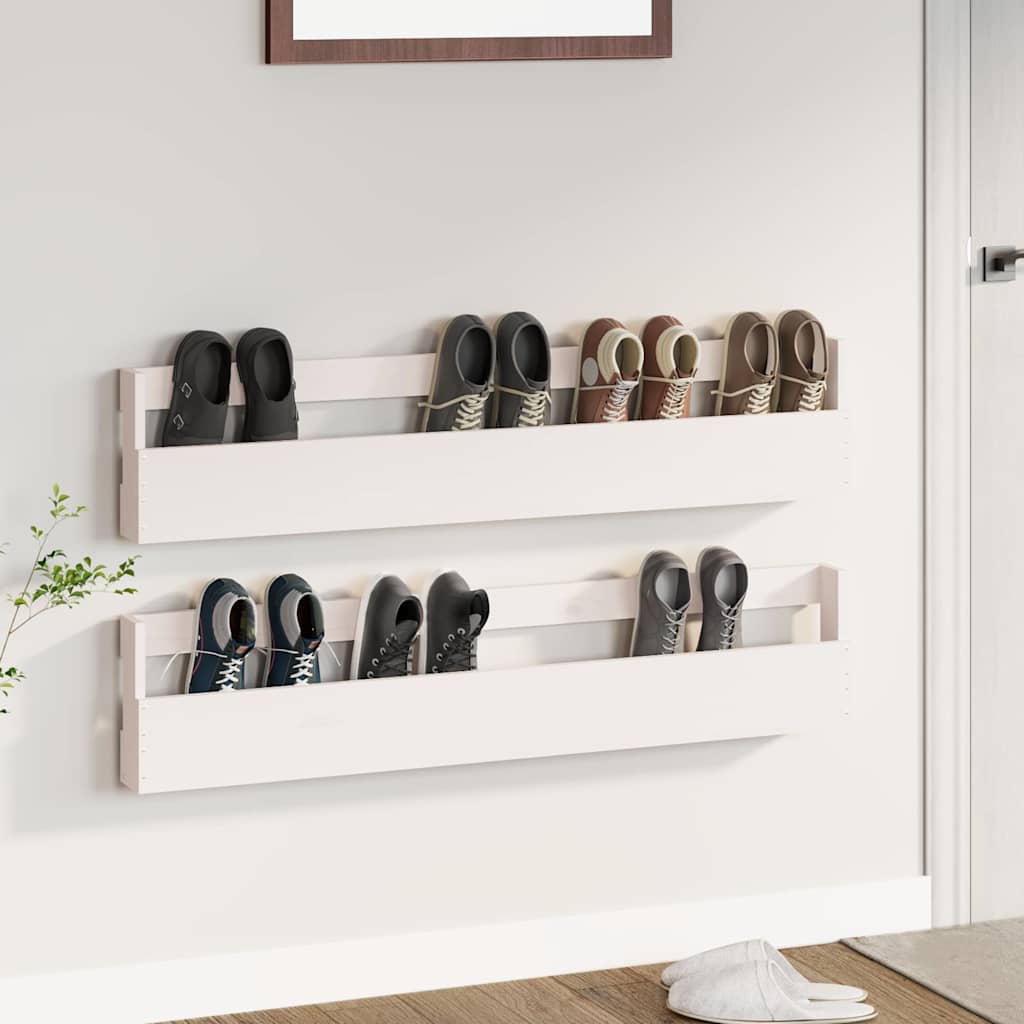 Vidaxl -Wandschuhe Racks 2 PCs 110x9x23 cm Festkiefer weiß weiß