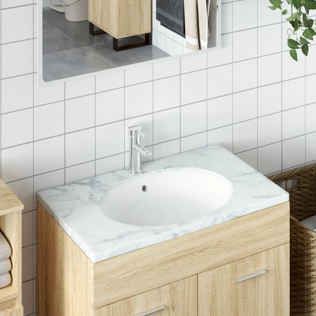 VIDAXL WASHBAIN OVAL 47X39X21 CM Keramik Weiß