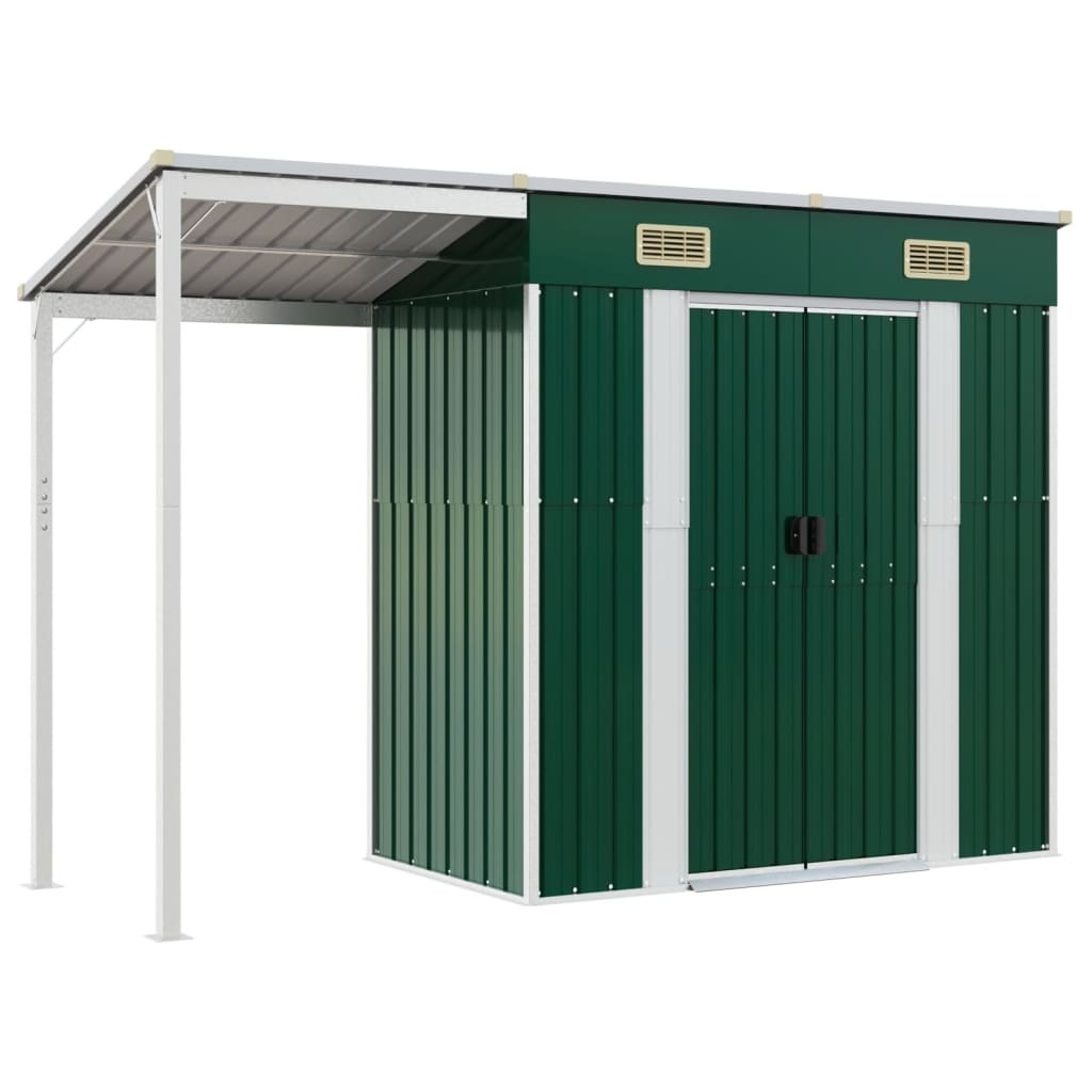 Vidaxl Gartenschuppen mit verlängertem Dach 277x110.5x181 cm Stahlgrün
