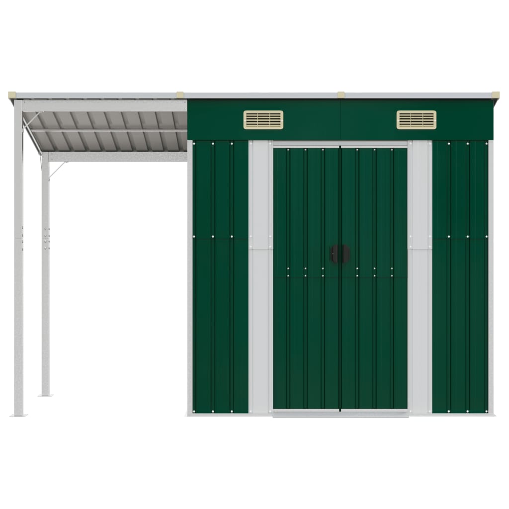 Vidaxl Gartenschuppen mit verlängertem Dach 277x110.5x181 cm Stahlgrün