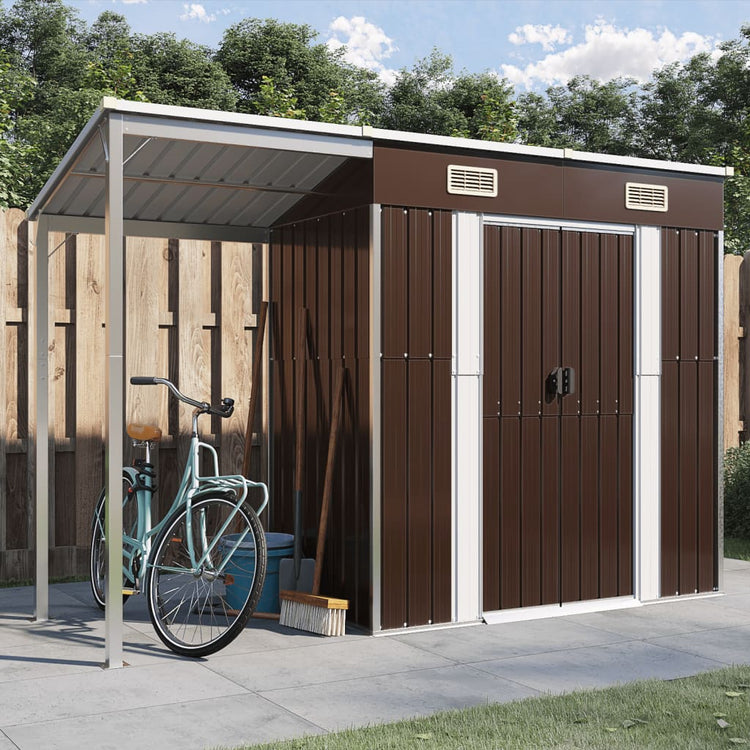 Vidaxl Gartenschuppen mit verlängertem Dach 277x110.5x181 cm Stahlbraun
