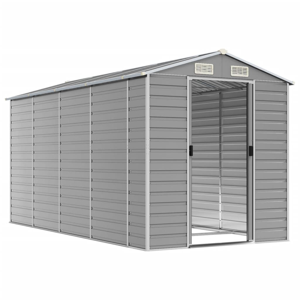 Vidaxl Garden Shed 191x385x198 cm verzinkter Stahl hellgrau