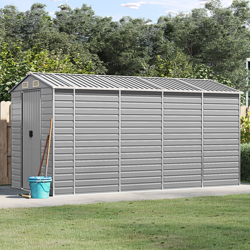 Vidaxl Garden Shed 191x385x198 cm verzinkter Stahl hellgrau