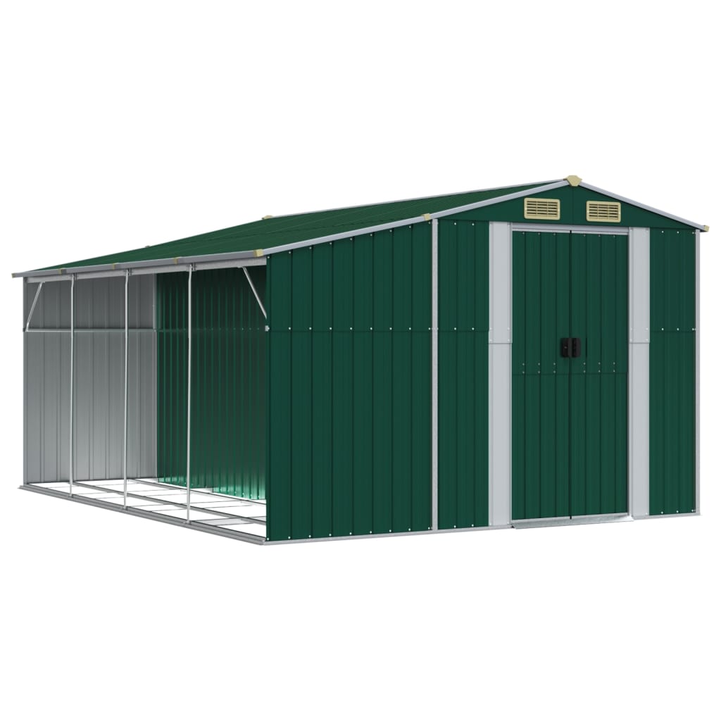 Vidaxl Garden Shed 277x365.5x179 cm verzinkter Stahlgrün