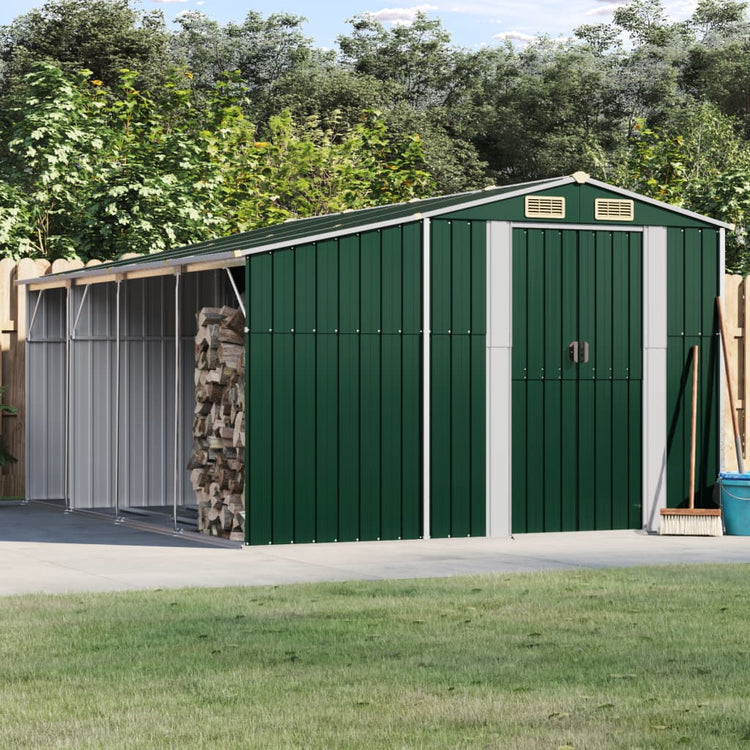Vidaxl Garden Shed 277x365.5x179 cm verzinkter Stahlgrün