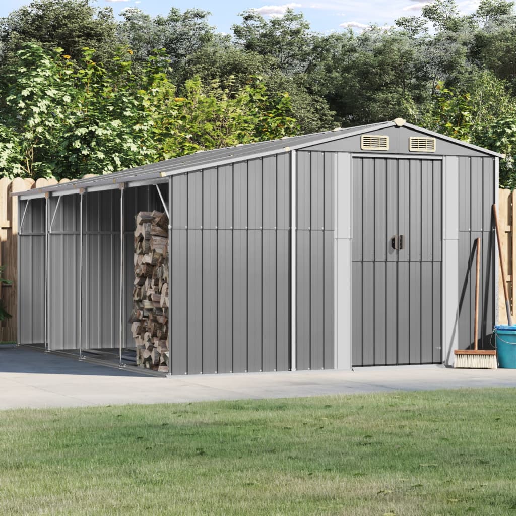Vidaxl Garden Shed 277x365.5x179 cm verzinkter Stahl grau