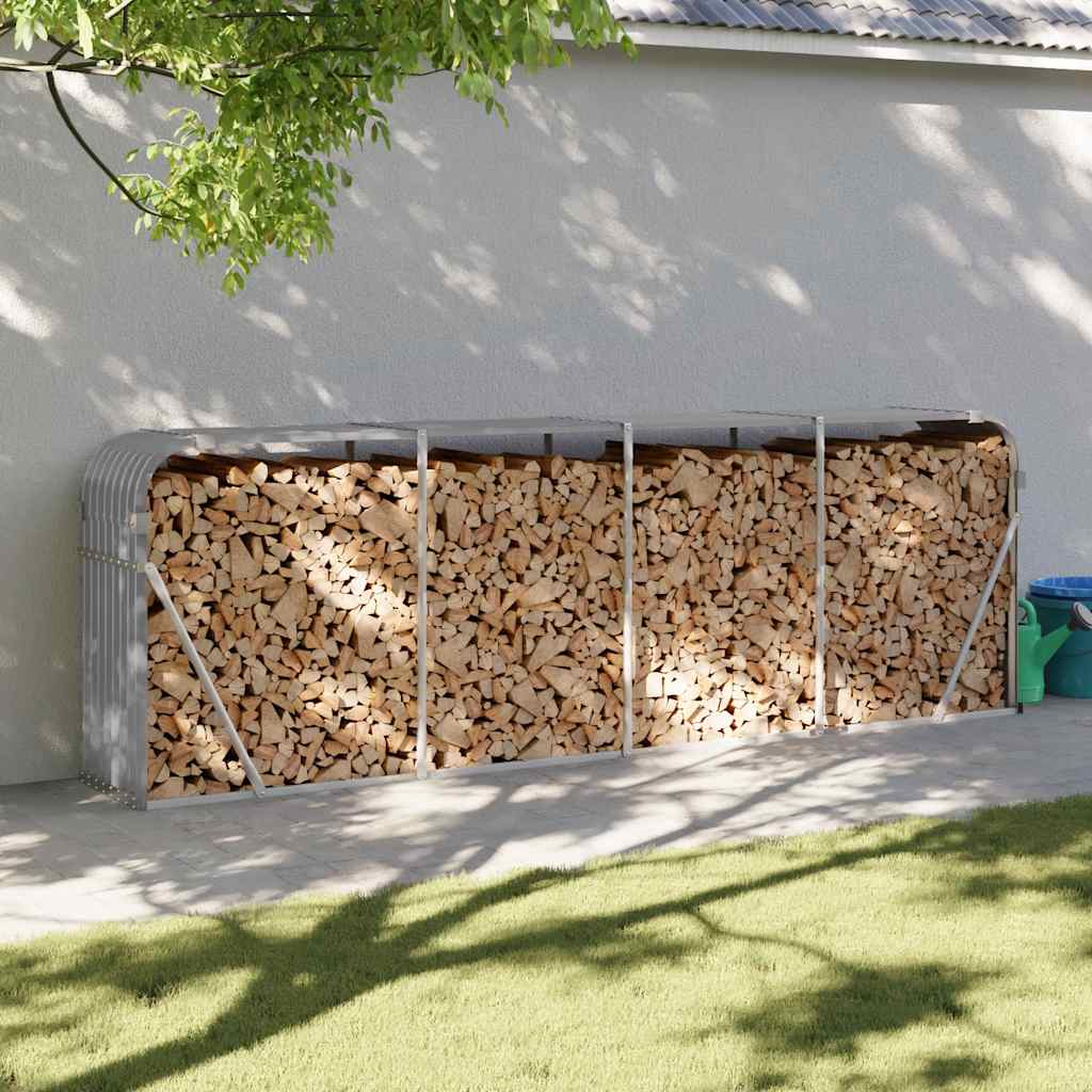 Vidaxl Brennholz Aufbewahrung 300x45x100 cm verzinkter Stahl hellgrau