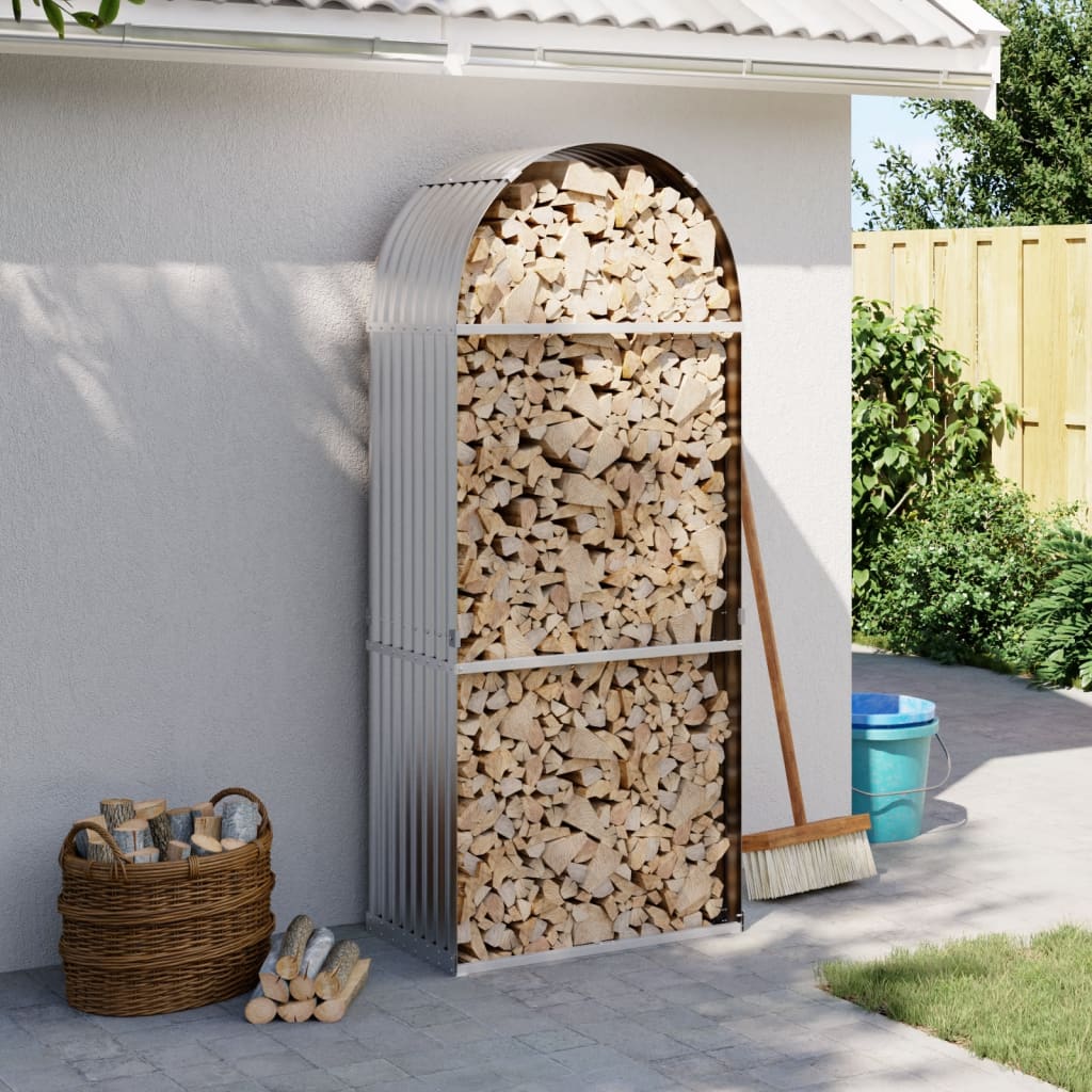 Vidaxl Brennholz Aufbewahrung 80x45x190 cm verzinkter Stahl Silberfarbe