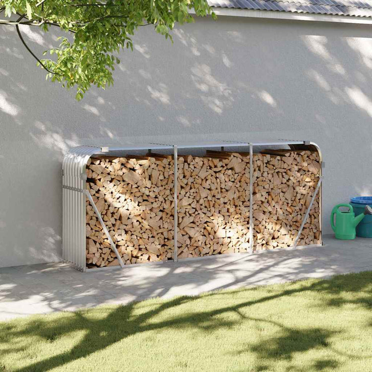 Vidaxl Brennholz Aufbewahrung 234x45x100 cm verzinkter Stahl Silberfarbe
