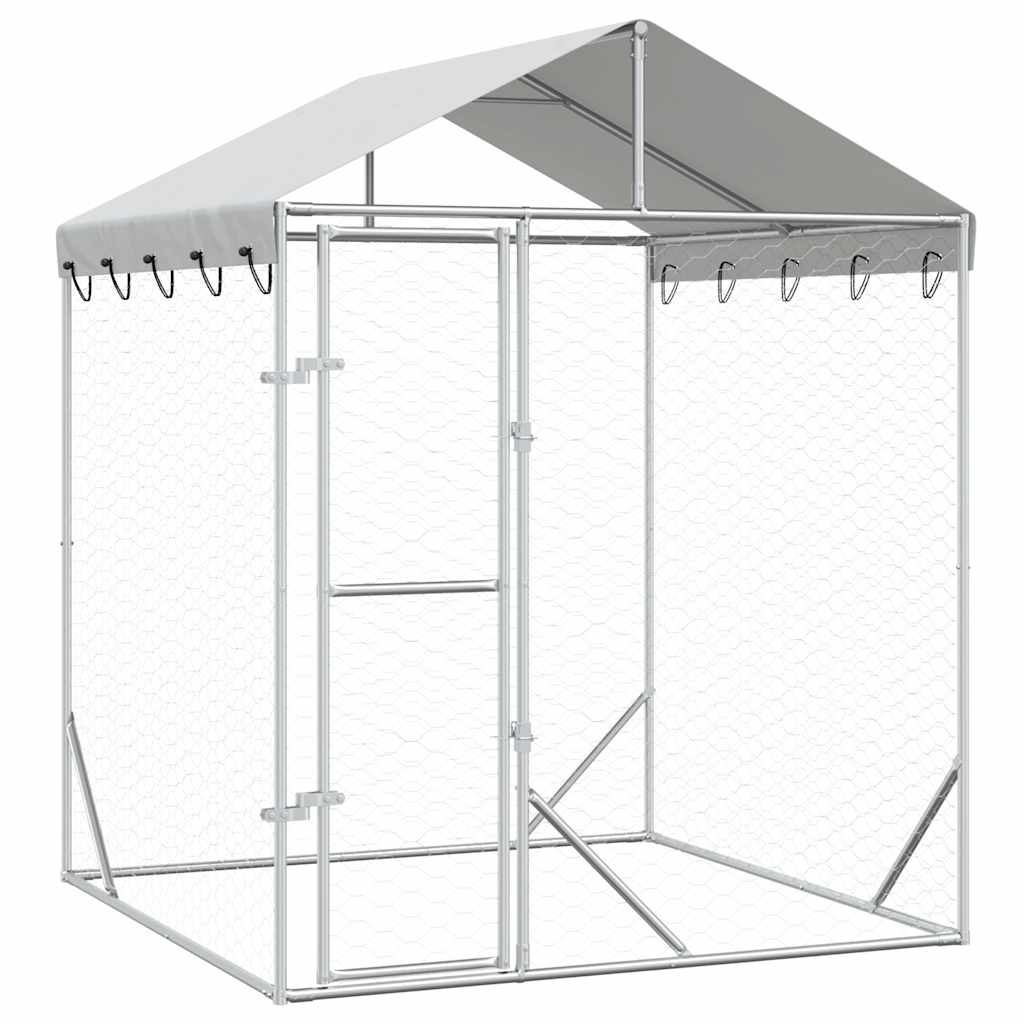 Vidaxxl Hundehütte mit Dach 2x2x2,5 m verzinkter Stahl silber