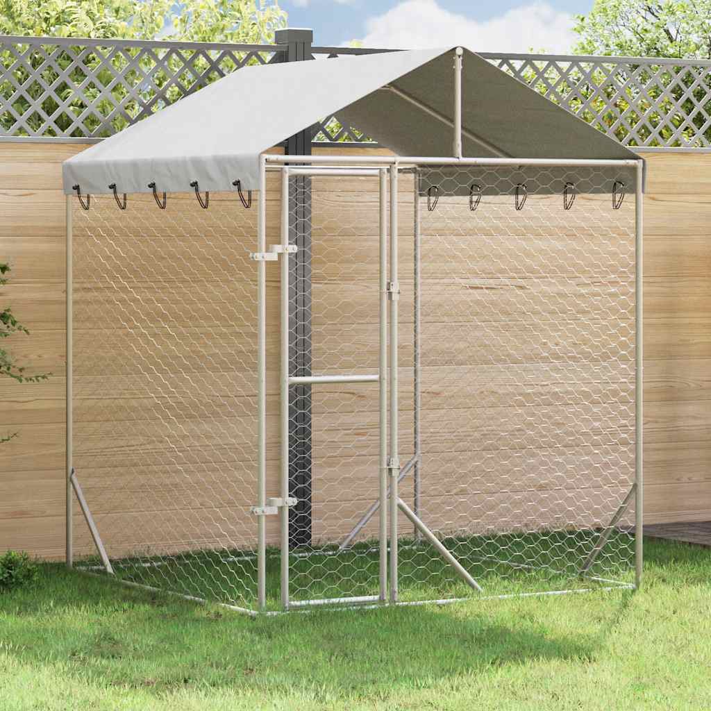 Vidaxxl Hundehütte mit Dach 2x2x2,5 m verzinkter Stahl silber