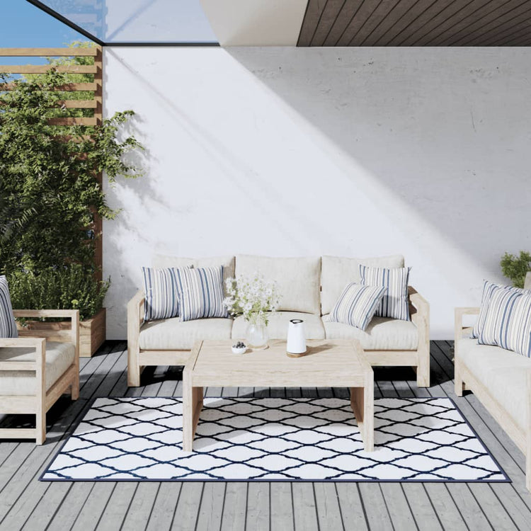 Vidaxl Outdoor Teppich reversibler 100x200 cm Marineblau und Weiß