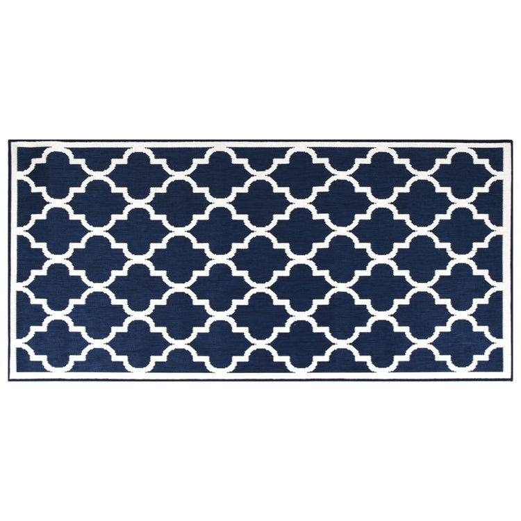 Vidaxl außerhalb des Teppichs reversibler 80x150 cm Marineblau und Weiß