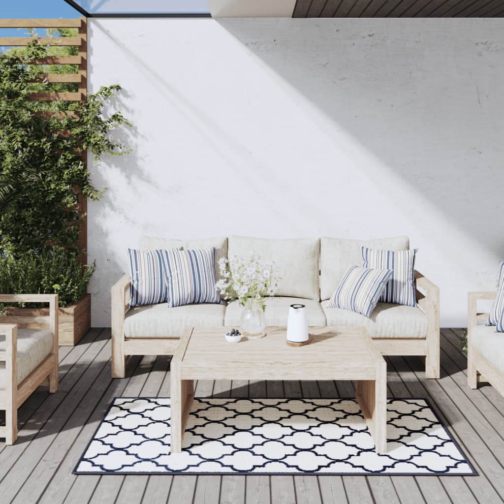 Vidaxl außerhalb des Teppichs reversibler 80x150 cm Marineblau und Weiß