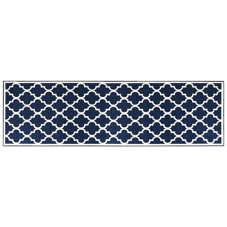 Vidaxl außerhalb des Teppichs reversibler 80x250 cm Marineblau und Weiß