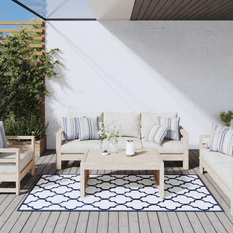 Vidaxl Outdoor Teppich reversibler 100x200 cm Marineblau und Weiß