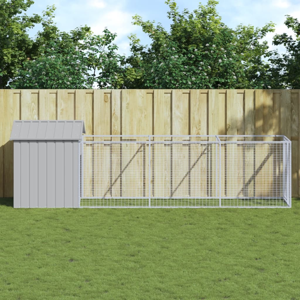 Vidaxl Hundedach mit Dach 117x405x123 cm Stahl hellgrau