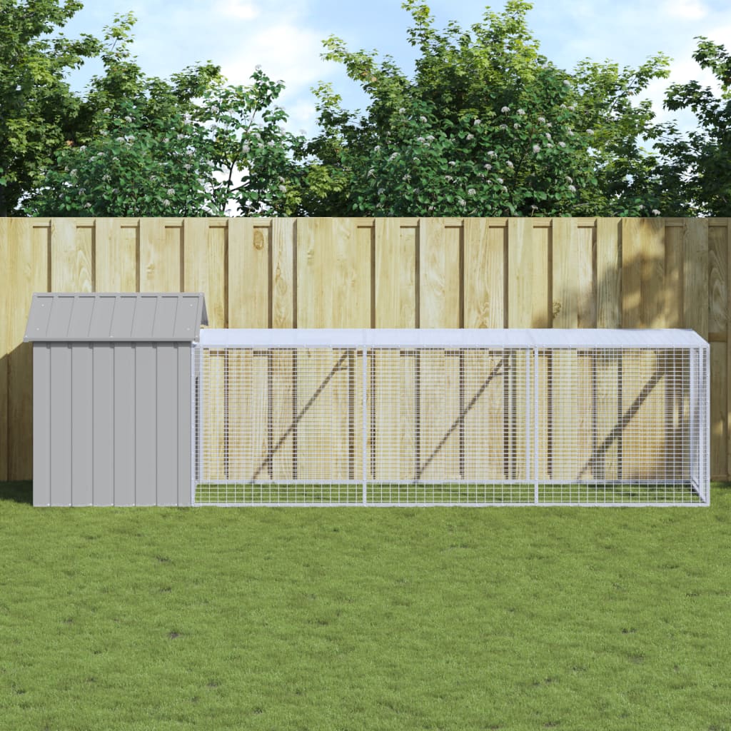 VIDAXL -Hühnchen -Stall mit Lauf 117x405x123 cm Stahl hellgrau
