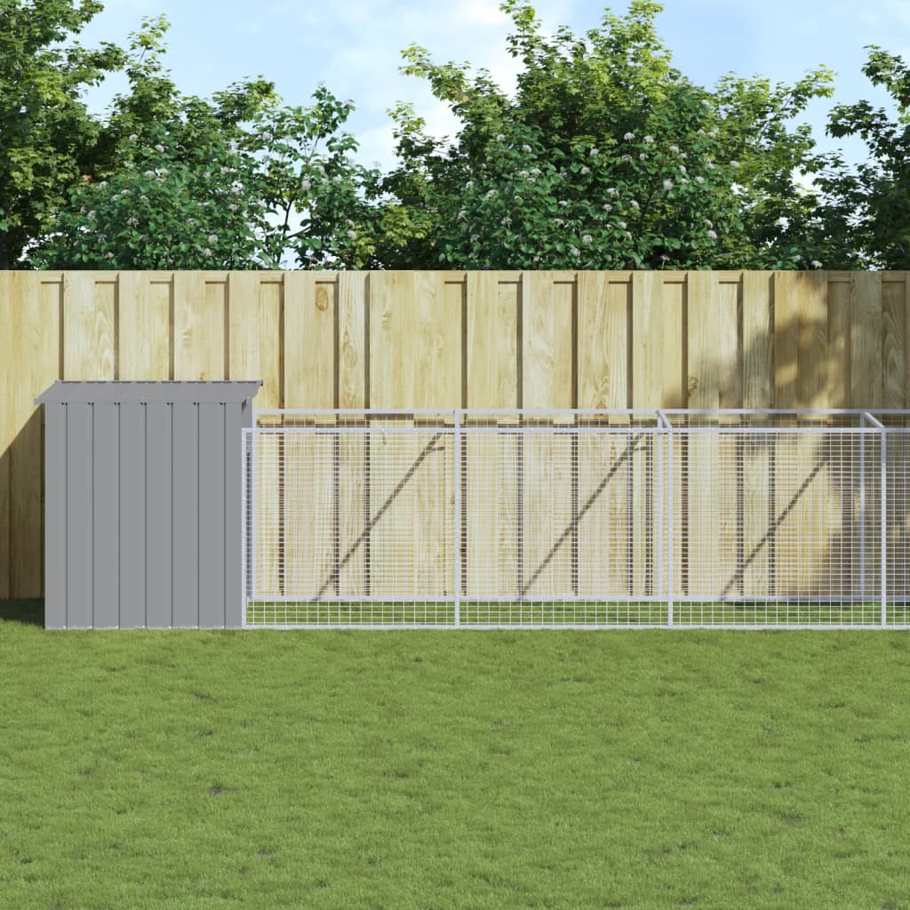 Vidaxl Hundedach mit Lauf 110x609x110 cm Stahl hellgrau