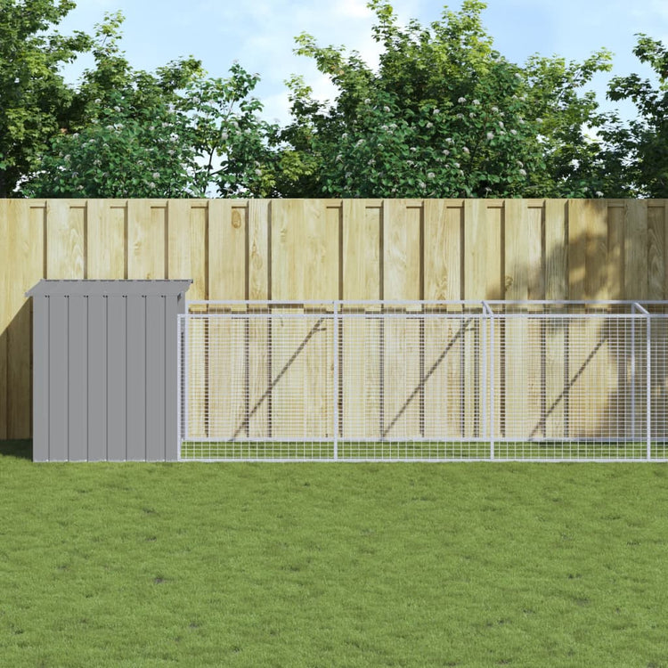 Vidaxl Hundedach mit Lauf 110x609x110 cm Stahl hellgrau