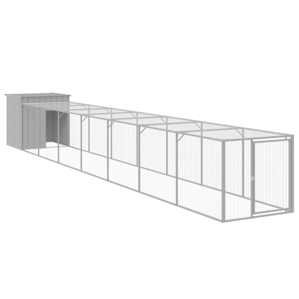 Vidaxl Chicken Coop mit Lauf 110x813x110 cm Stahl hellgrau