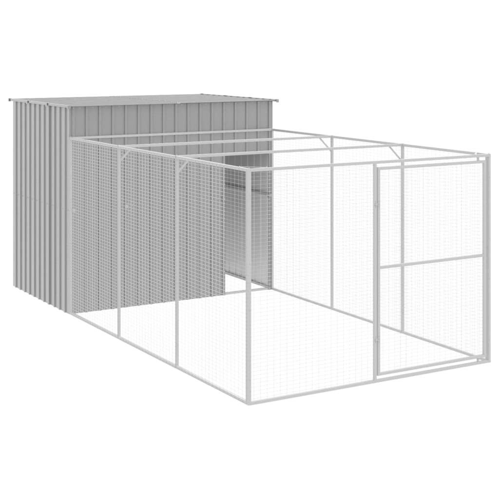 Vidaxl Hundedach mit Lauf 214x457x181 cm Stahl hellgrau