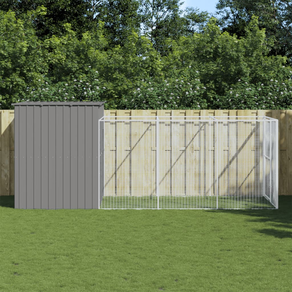 Vidaxl Hundedach mit Lauf 214x457x181 cm Stahl hellgrau