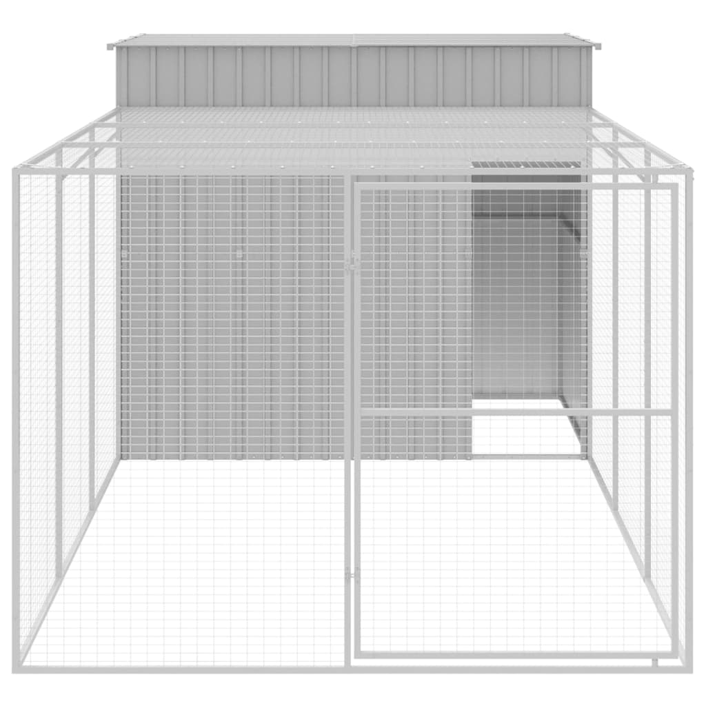 Vidaxl Hundedach mit Lauf 214x457x181 cm Stahl hellgrau