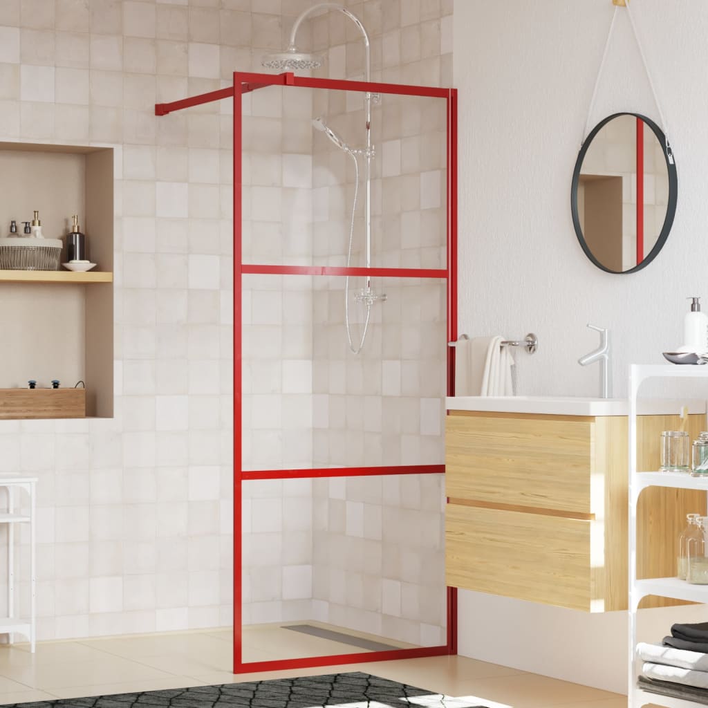Vidaxl begehete Duschwand transparent 80x195 cm ESG Glasrot