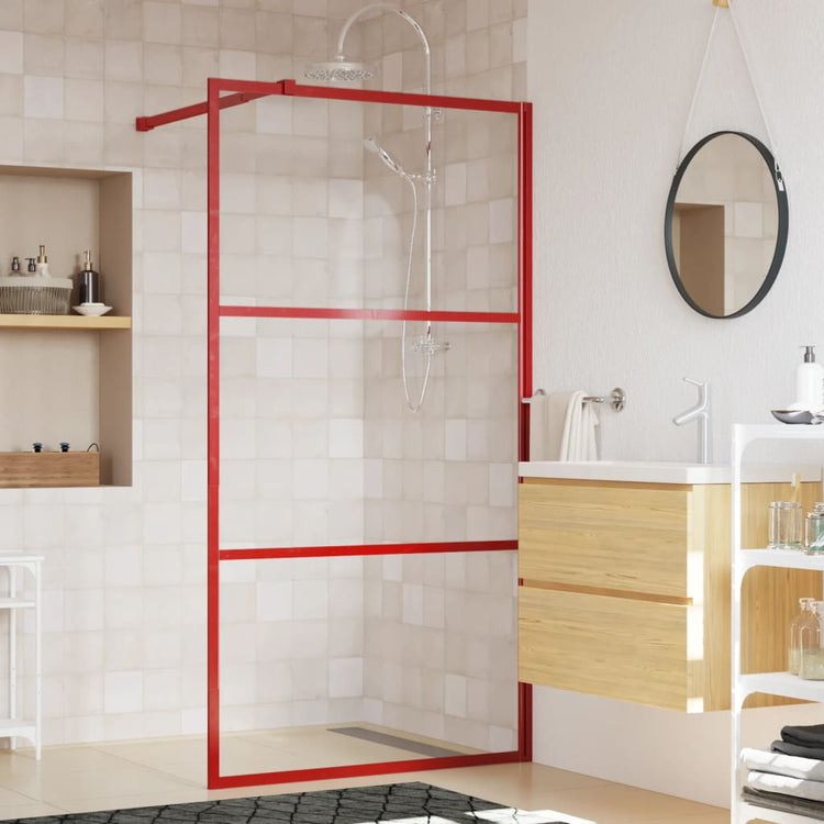Vidaxl begehete Duschwand transparent 100x195 cm ESG Glasrot