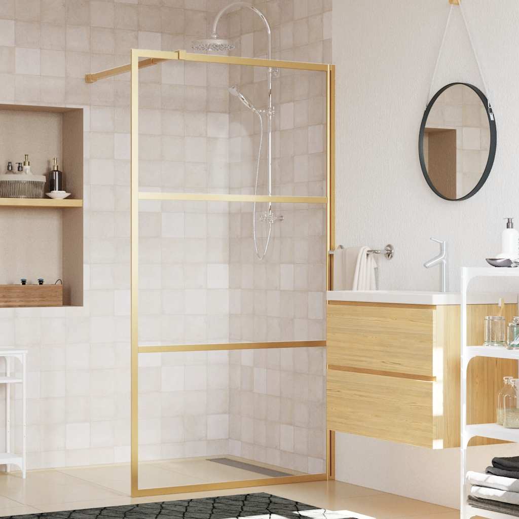 Vidaxl begehete Duschwand transparent 100x195 cm ESG-Glas Goldfarbe