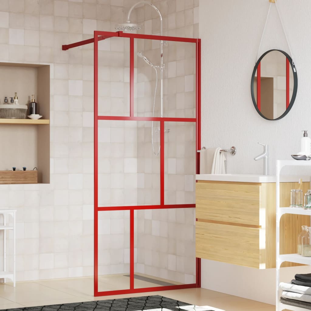 Vidaxl begehete Duschwand transparent 80x195 cm ESG Glasrot