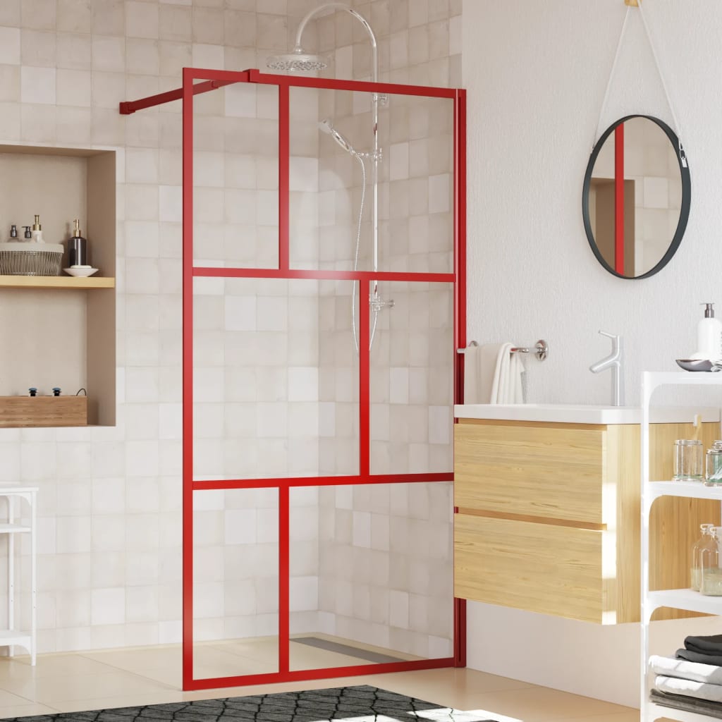 Vidaxl begehete Duschwand transparent 100x195 cm ESG Glasrot