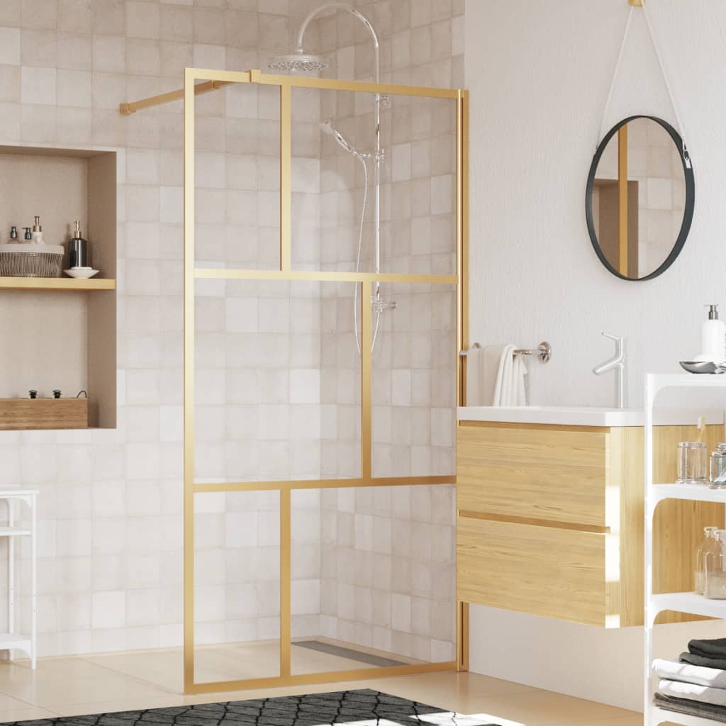 Vidaxl begehete Duschwand transparent 100x195 cm ESG-Glas Goldfarbe