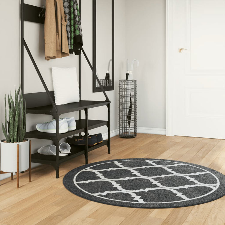 Vidaxl Teppich waschbarer Anti-Rutsch Ø 120 cm Schwarz und Weiß