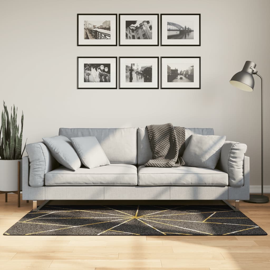 Vidaxl Teppich waschbarer Anti-Rutsch 80x150 cm Schwarz und Goldfarbe
