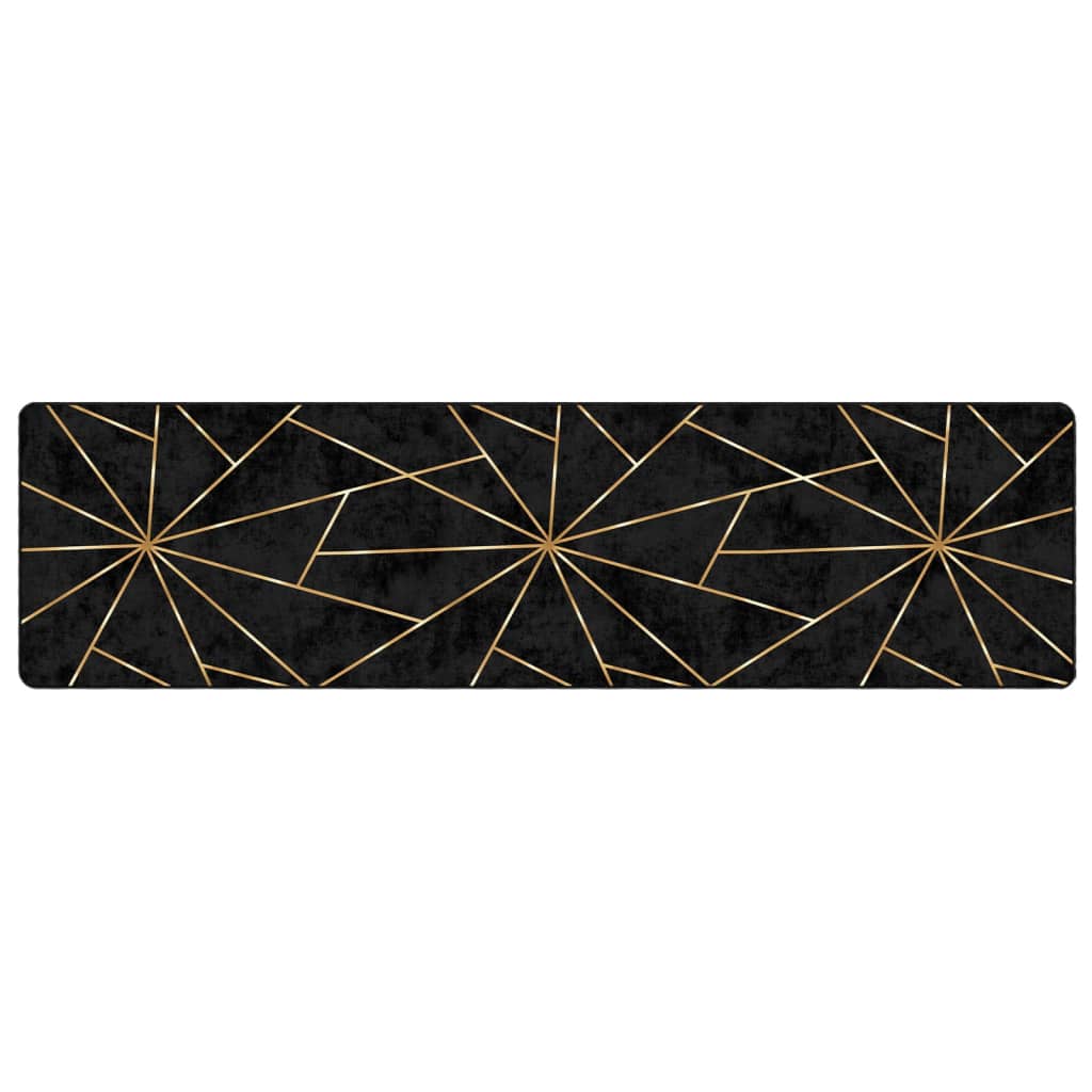 Vidaxl Teppich waschbarer Anti-Rutsch 80x300 cm Schwarz und Goldfarbe