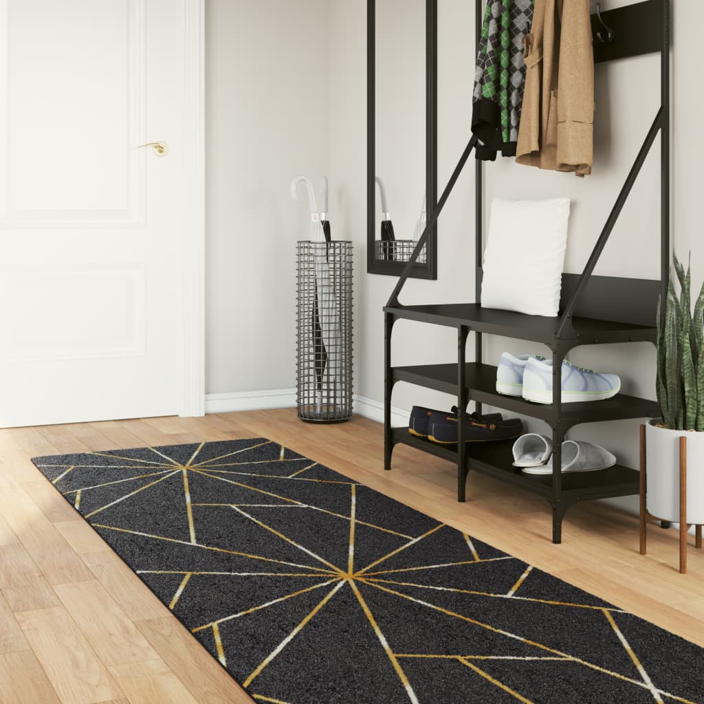 Vidaxl Teppich waschbarer Anti-Rutsch 80x300 cm Schwarz und Goldfarbe