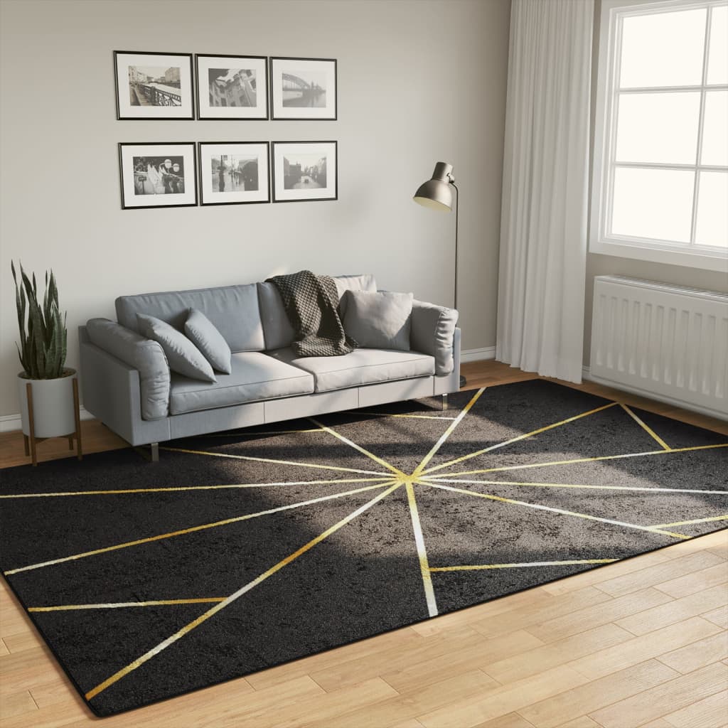 Vidaxl Teppich waschbarer Anti-Rutsch 190x300 cm Schwarz und Goldfarbe