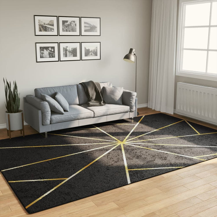 Vidaxl Teppich waschbarer Anti-Rutsch 190x300 cm Schwarz und Goldfarbe